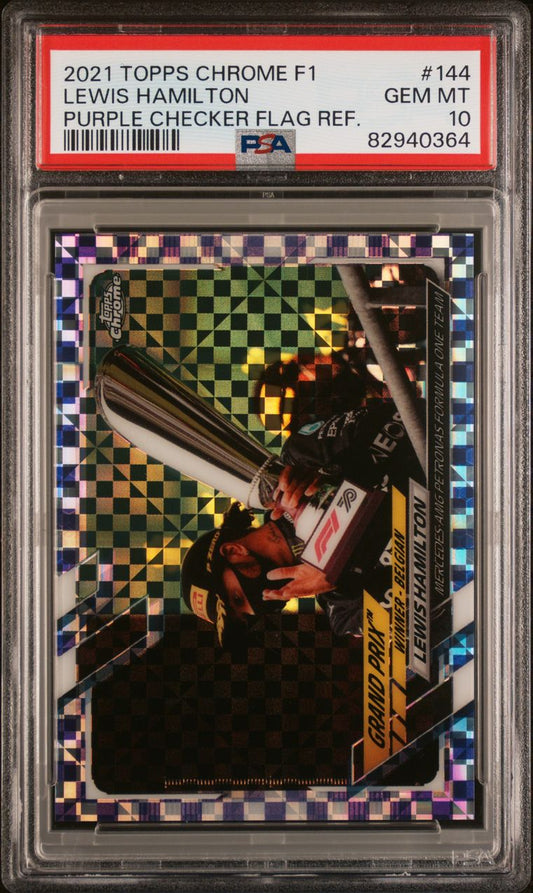 Lewis Hamilton 2021 Topps Chrome F1 #144 Purple Checker Flag /199 PSA 10 Gem Mt