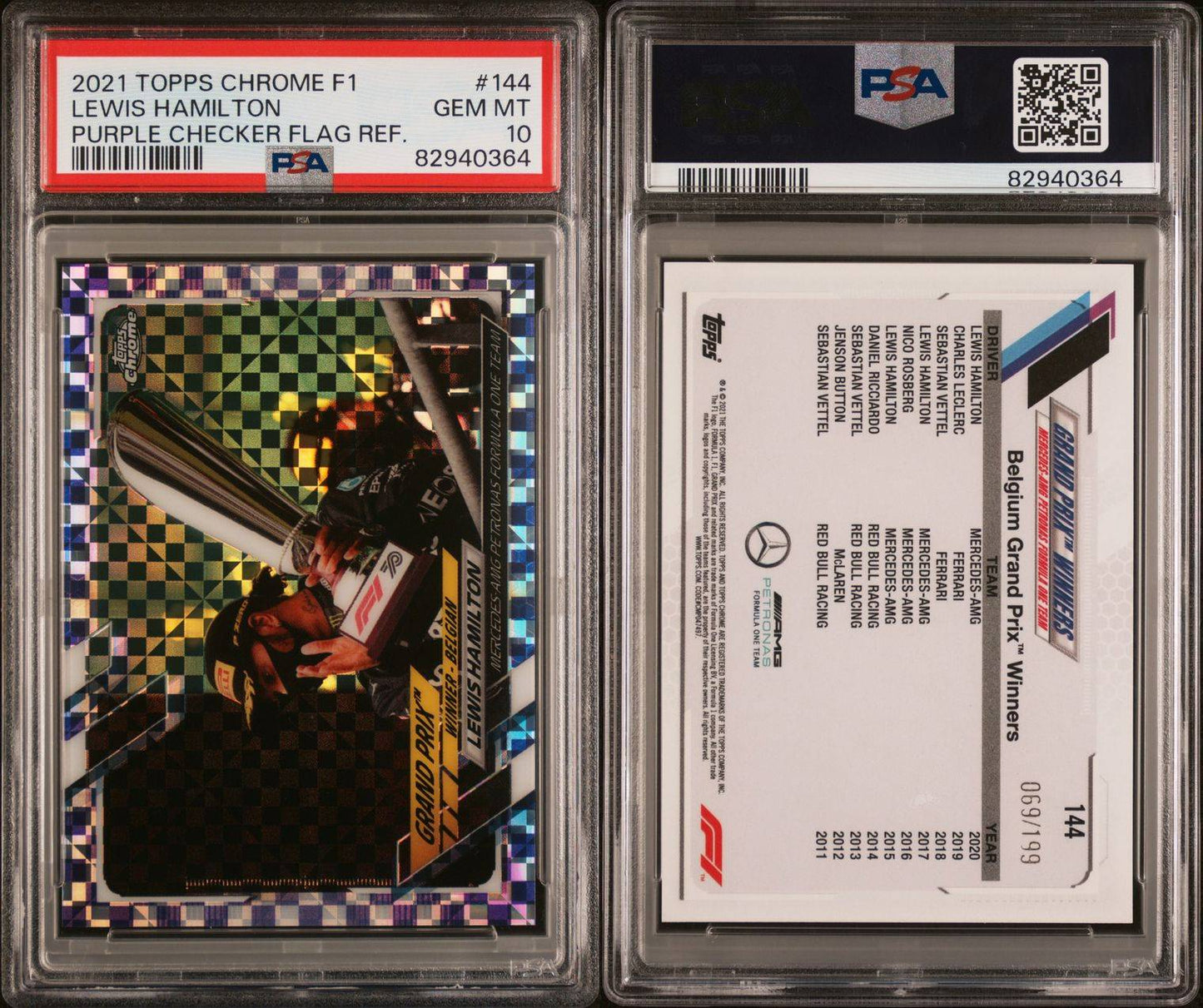 Lewis Hamilton 2021 Topps Chrome F1 #144 Purple Checker Flag /199 PSA 10 Gem Mt