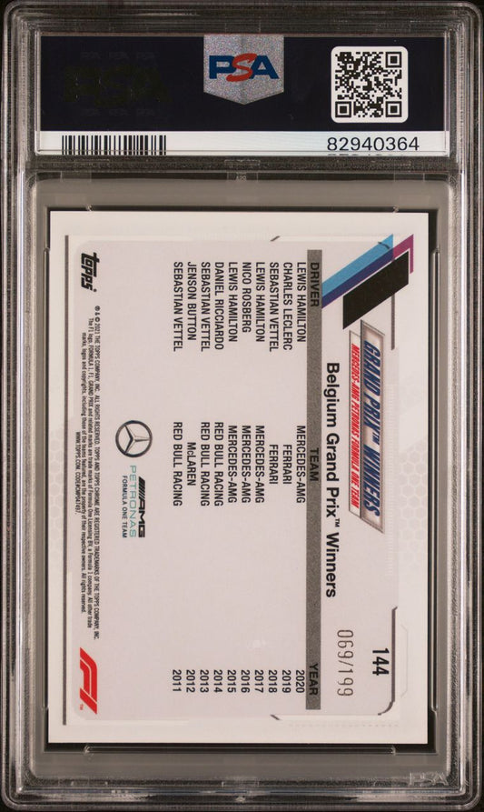 Lewis Hamilton 2021 Topps Chrome F1 #144 Purple Checker Flag /199 PSA 10 Gem Mt