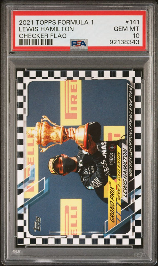 Lewis Hamilton 2021 Topps Formula 1 #141 Grand Prix Winner Checker Flag PSA 10