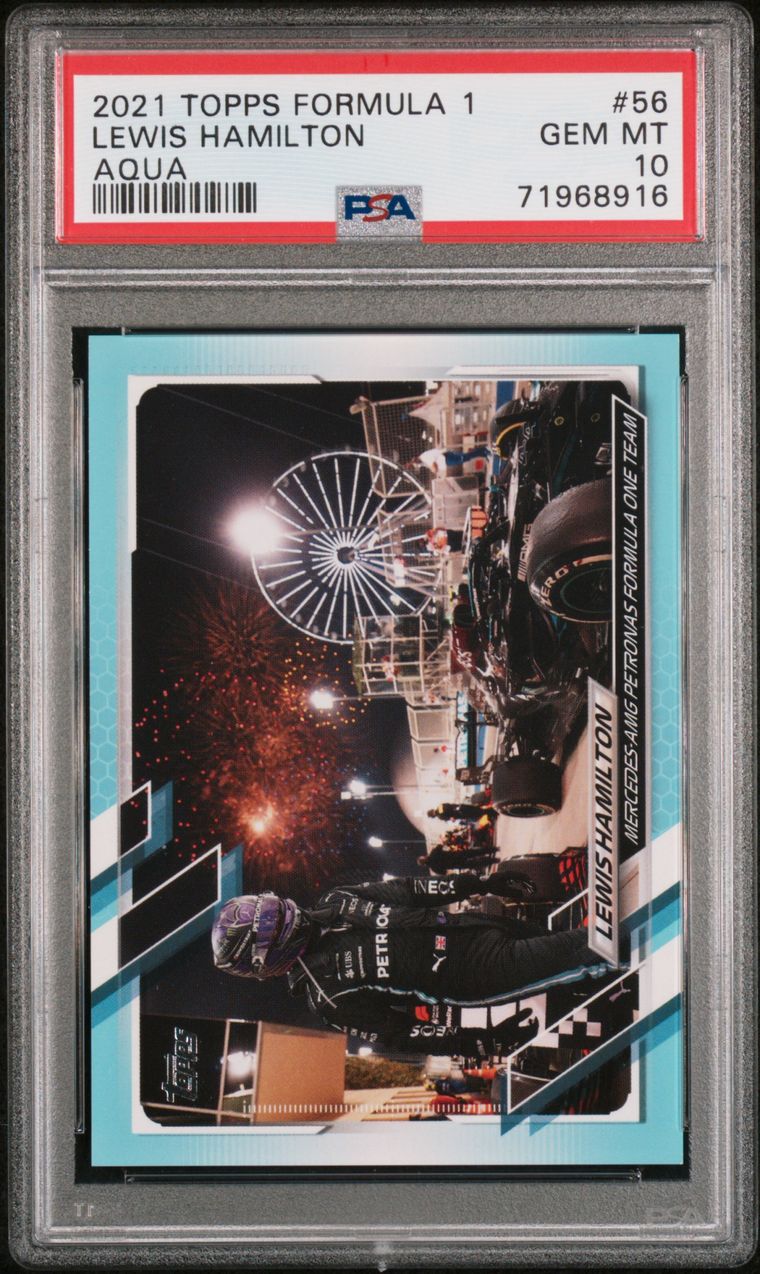 Lewis Hamilton 2021 Topps F1 #56 Hamchella 169/199 Aqua PSA 10 Gem Mint
