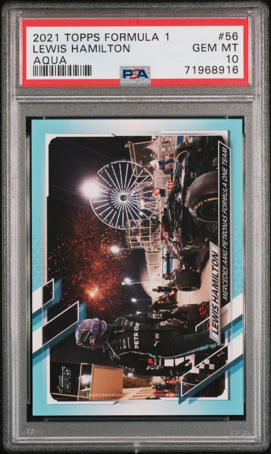 Lewis Hamilton 2021 Topps F1 #56 Hamchella 169/199 Aqua PSA 10 Gem Mint