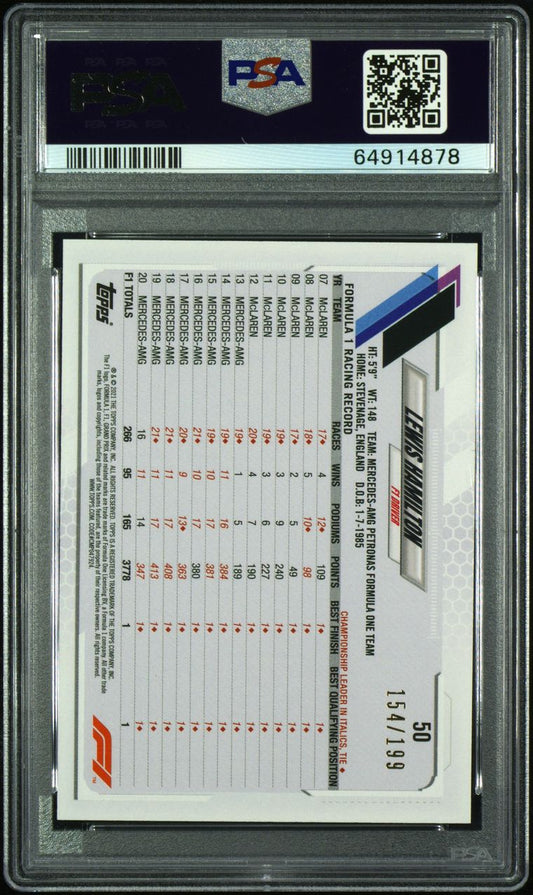 Lewis Hamilton 2021 Topps Formula 1 #50 PSA 10 Aqua Sports Trading Card