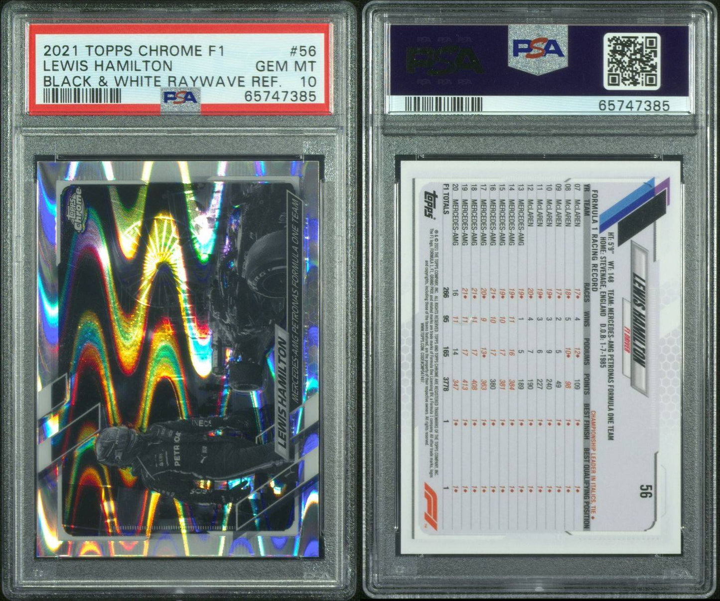 Lewis Hamilton 2021 Topps Chrome F1 #56 B&W Raywave Refractor Hamchella PSA 10