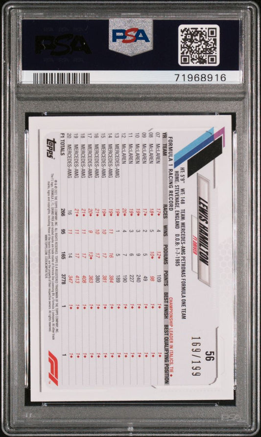 Lewis Hamilton 2021 Topps F1 #56 Hamchella 169/199 Aqua PSA 10 Gem Mint