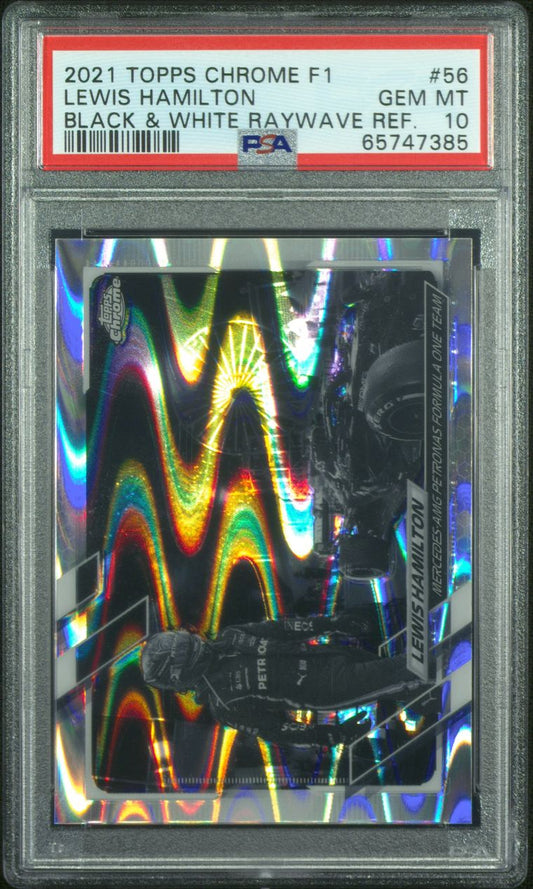Lewis Hamilton 2021 Topps Chrome F1 #56 B&W Raywave Refractor Hamchella PSA 10
