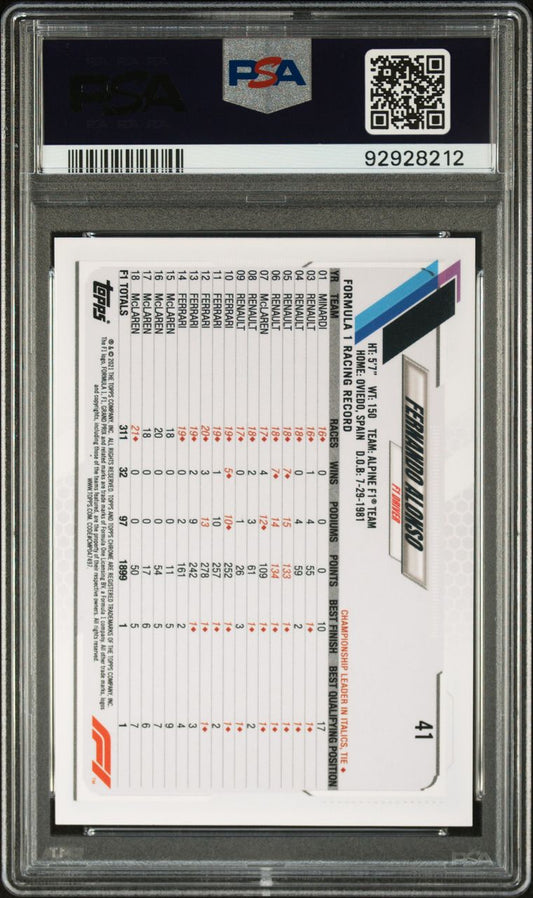 Fernando Alonso 2021 Topps Chrome F1 #41 B&W Raywave Refractor PSA 10 Gem Mint