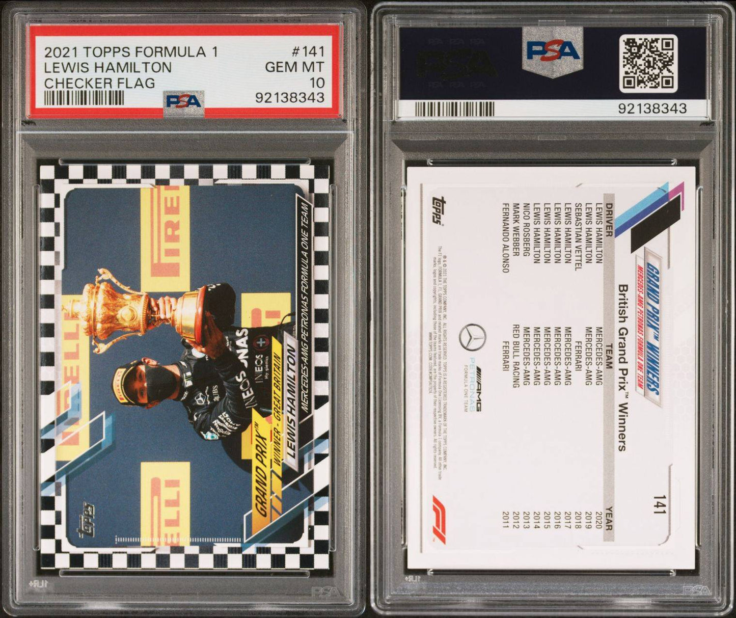 Lewis Hamilton 2021 Topps Formula 1 #141 Grand Prix Winner Checker Flag PSA 10